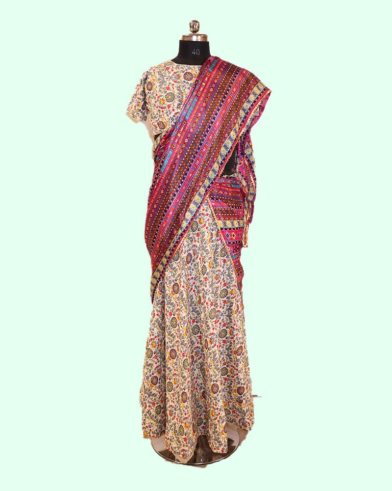 Festive Wear Long Ethnic Dress With Bright Embroidered Dupatta