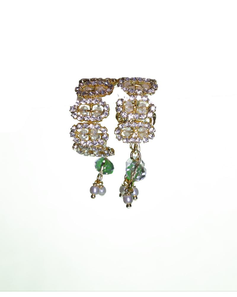 Gold Tone Kundan Style Deity Bracelets With Green Drops Gold Tone Kundan Style Deity Bracelets With Green Drops