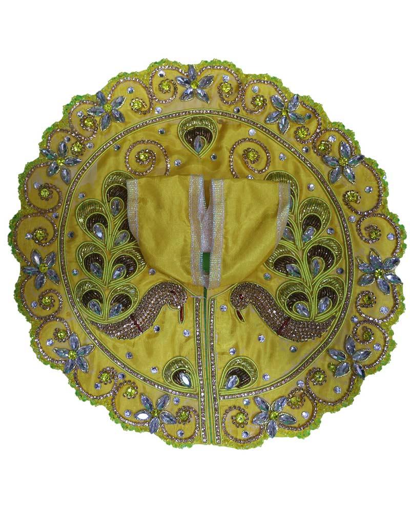 Golden Yellow Laddu Gopal Poshak Peacock & Floral Embellished Dress For Janmashtami & Festivals Golden Yellow Laddu Gopal Poshak Peacock & Floral Embellished Dress For Janmashtami & Festivals