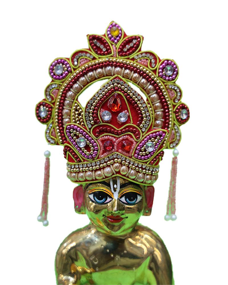 Grand Red & Gold Stone-Studded Laddu Gopal Pugree