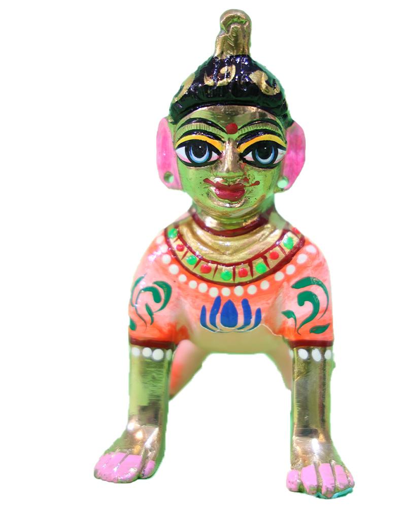 Green And Pink Laddu Gopal Idol Hand-Painted Baby Krishna Murti Green And Pink Laddu Gopal Idol Hand-Painted Baby Krishna Murti
