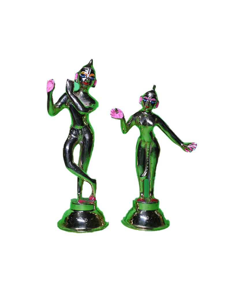 Green Metallic Radha Krishna Statues Durable Polished Deity Figurines