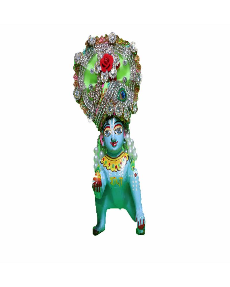 Green & Silver Laddu Gopal Pugree With Red Rose & Kundan Work