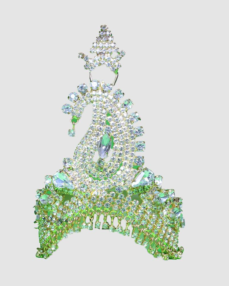 Intricate Green Gemstone Crown For Deity Adornment Krishna Murti Shringar