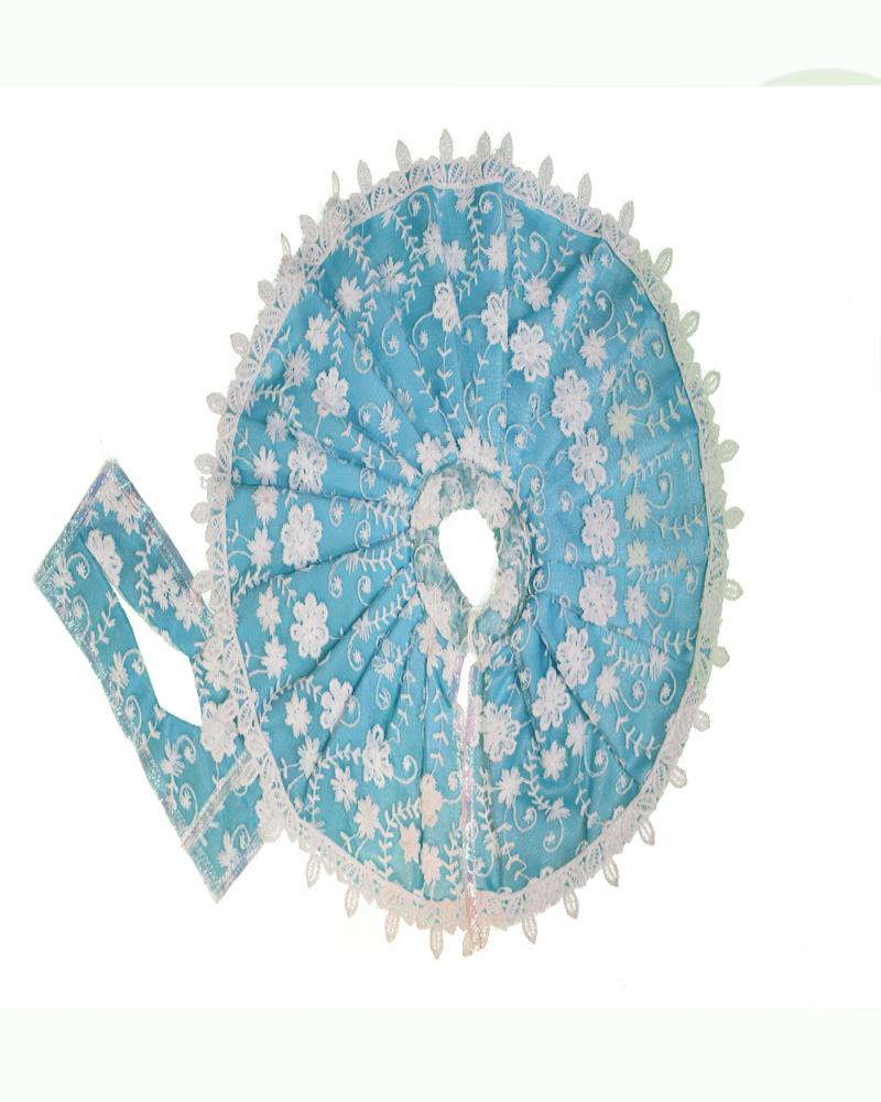 Light Blue Laddu Gopal Dress With White Lace & Floral Embroidery
