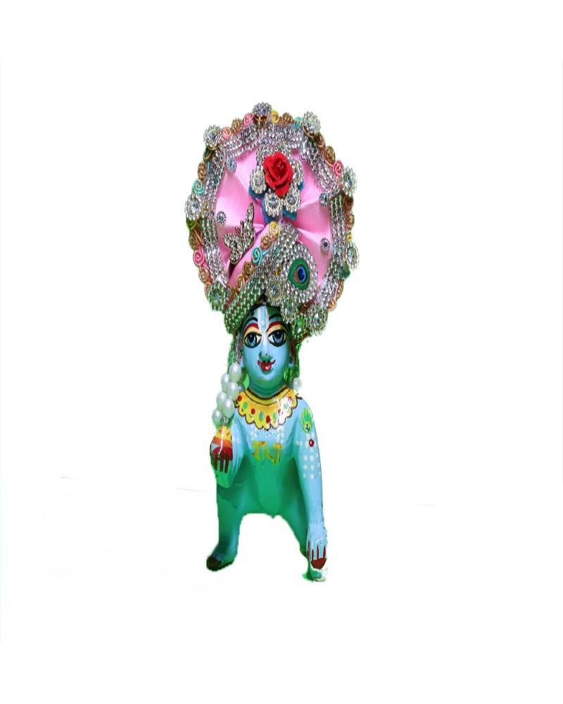 Light Pink Laddu Gopal Pugree With Red Rose & Gemstone Work