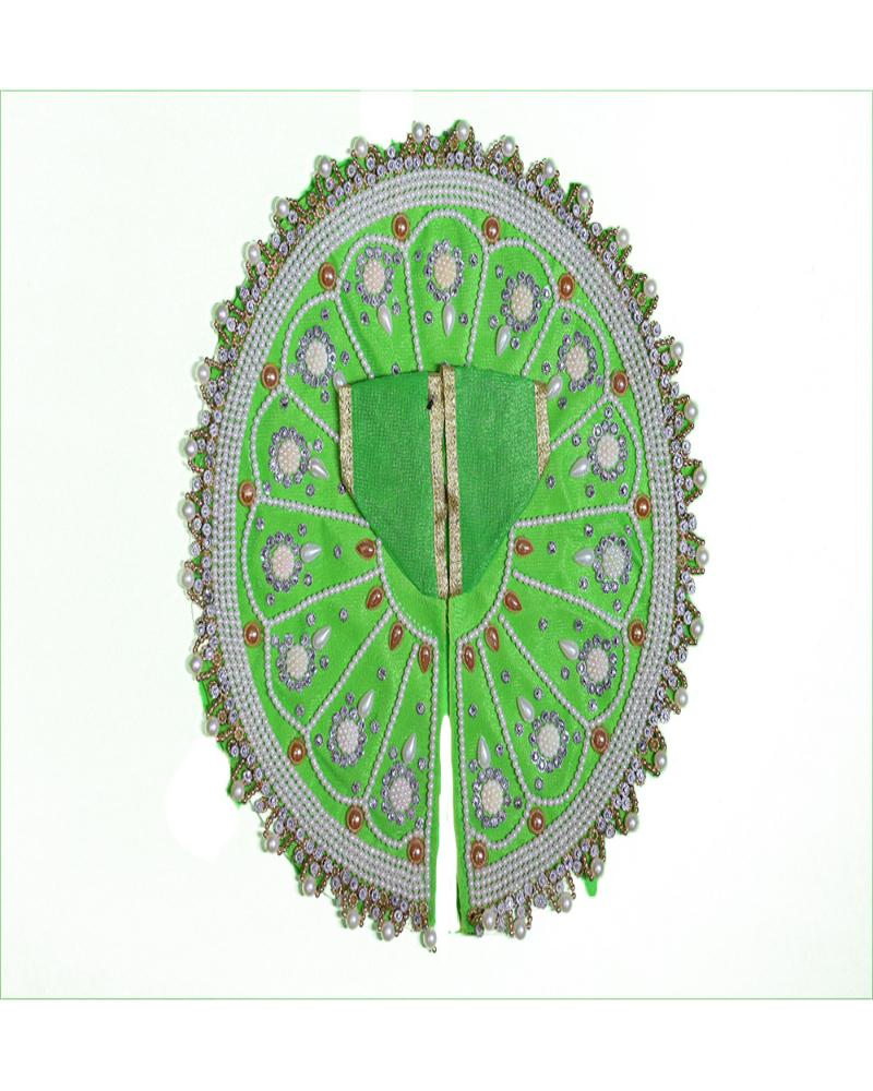 Lush Green Laddu Gopal Poshak With White Floral & Pearl Work