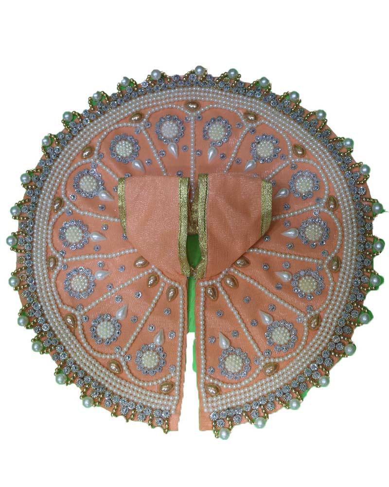 Luxurious Peach & Pearl Laddu Gopal Poshak Elegant Dress With Stone & Beadwork For Deity Worship & Festivals Luxurious Peach & Pearl Laddu Gopal Poshak Elegant Dress With Stone & Beadwork For Deity Worship & Festivals