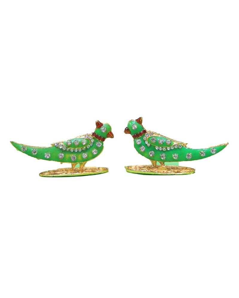 Pair Of Green Parrot Ornaments For God Idols & Pooja Decor Pair Of Green Parrot Ornaments For God Idols & Pooja Decor