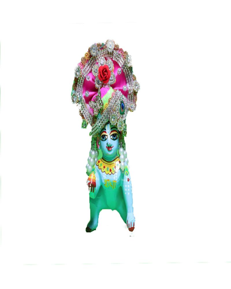 Pink & Green Laddu Gopal Pugree With Red Rose & Stone Border