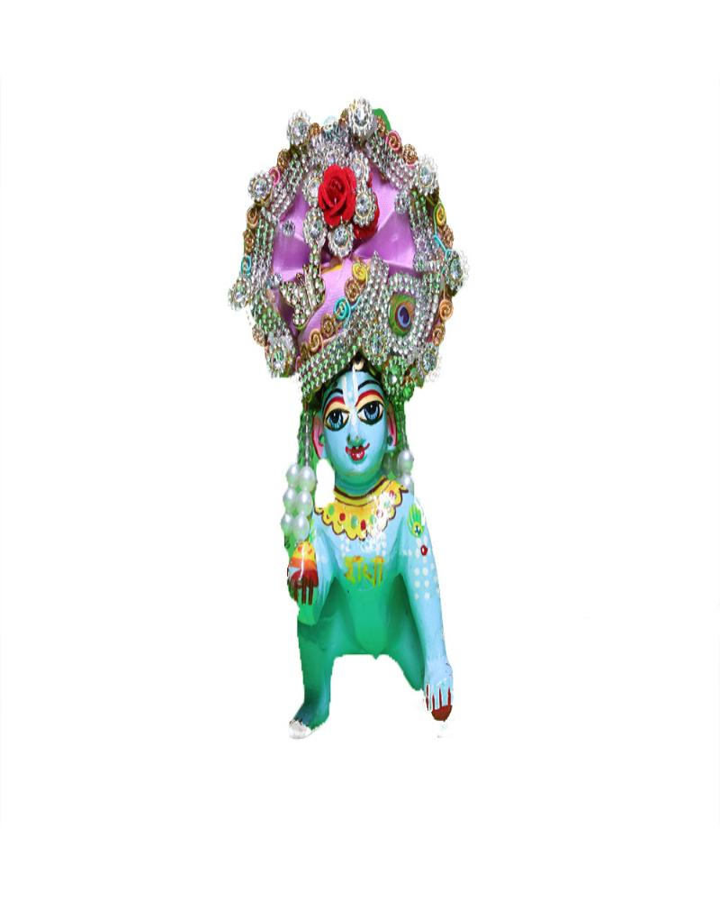Pink & Silver Laddu Gopal Pugree With Rose & Stone Embellishments