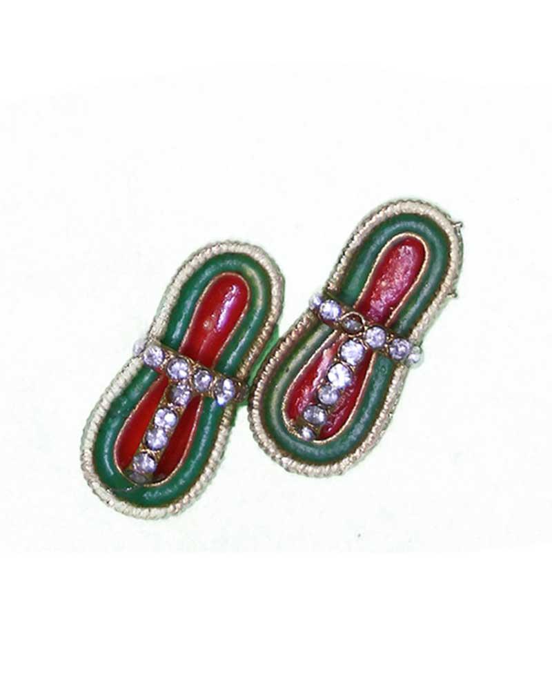 Red & Green Rhinestone Slippers For God Idols Divine Footwear Deity Adornment Red & Green Rhinestone Slippers For God Idols Divine Footwear Deity Adornment