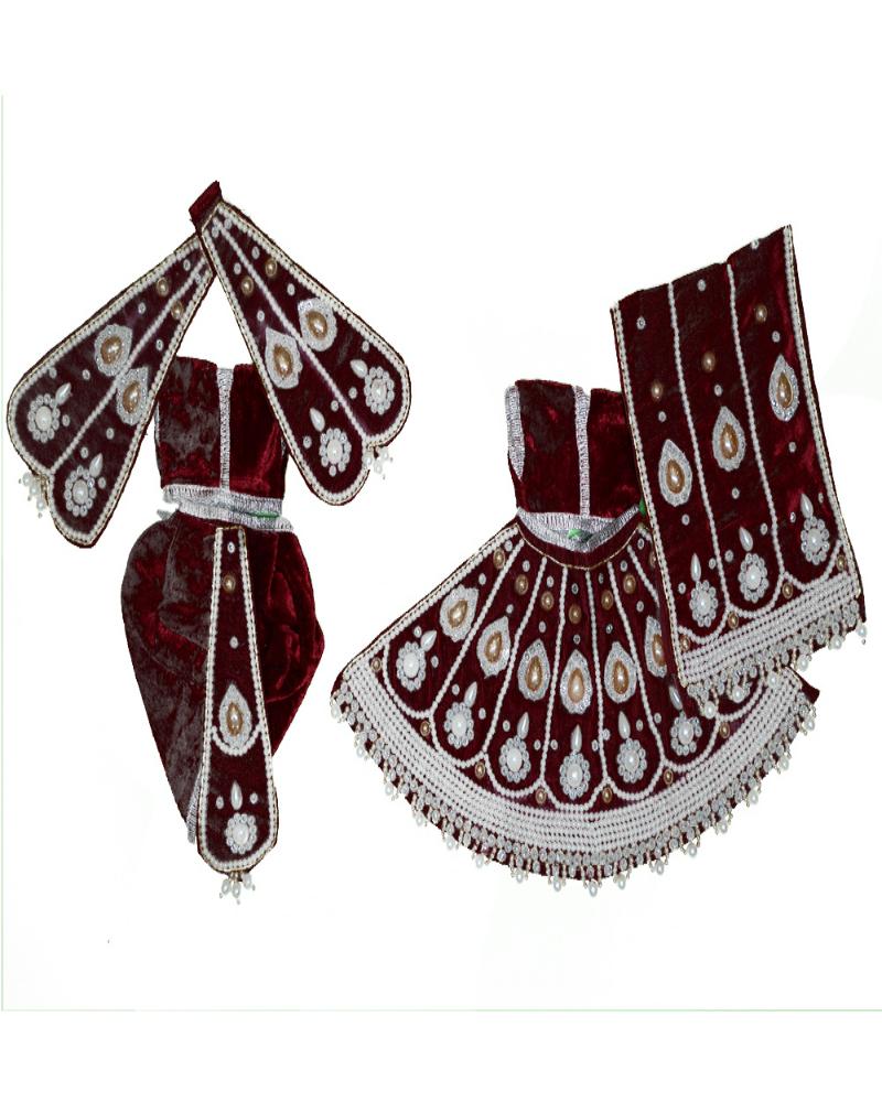 Rich Maroon Velvet Radha Krishna Dress With Pearl And Zari Work