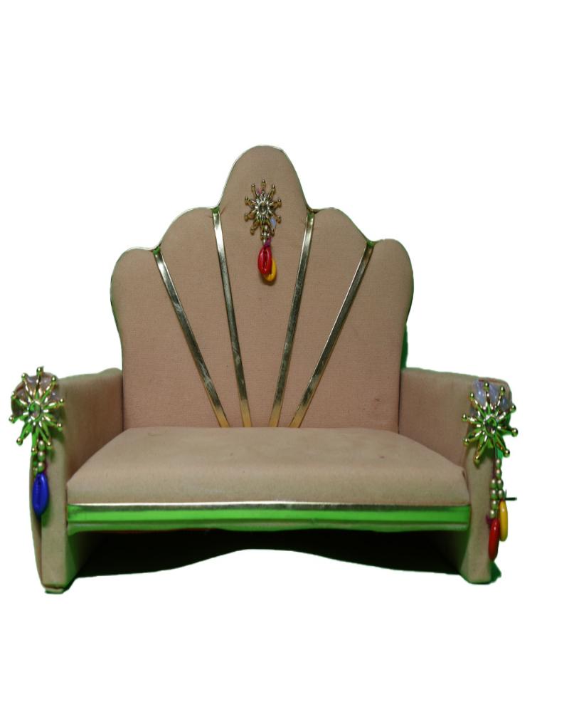Royal Beige Singhasan With Beaded Ornamentation For Bal Gopal