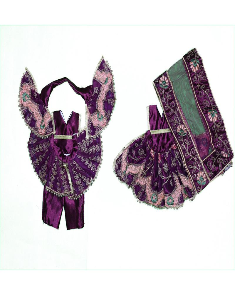 Royal Purple Designer Embroidered Radha Krishna Dress With Broad Sleeves