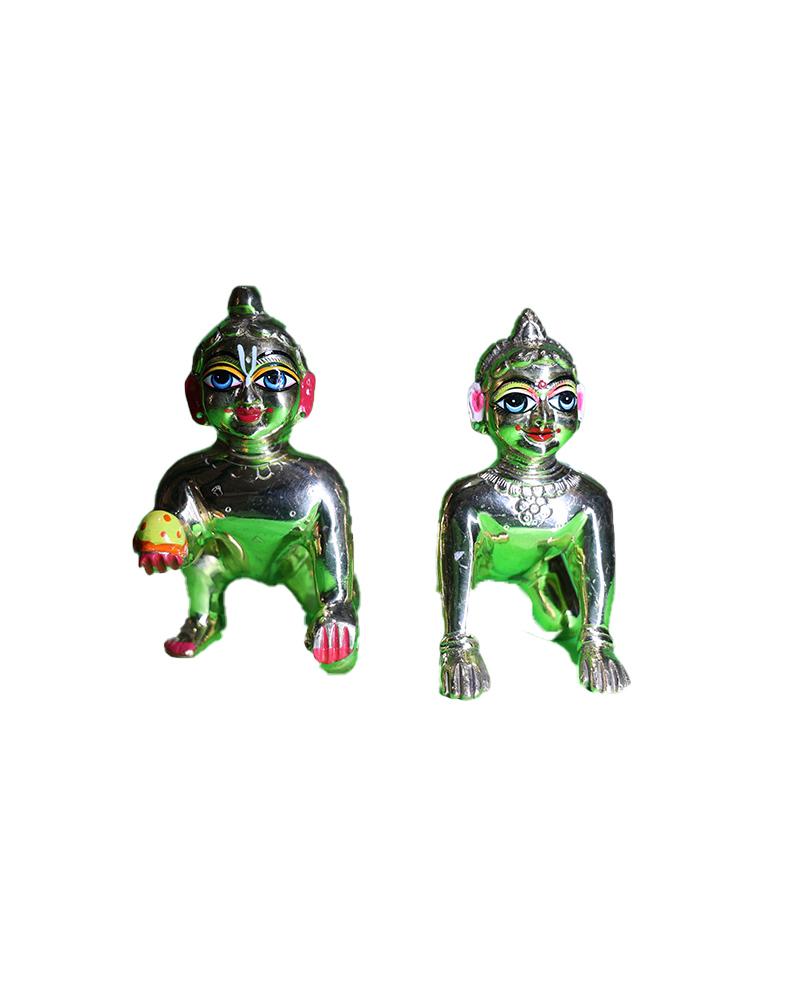 Set Of 2 Shiny Green Metallic Bal Gopal Krishna Idols Crawling Baby Krishna Statues