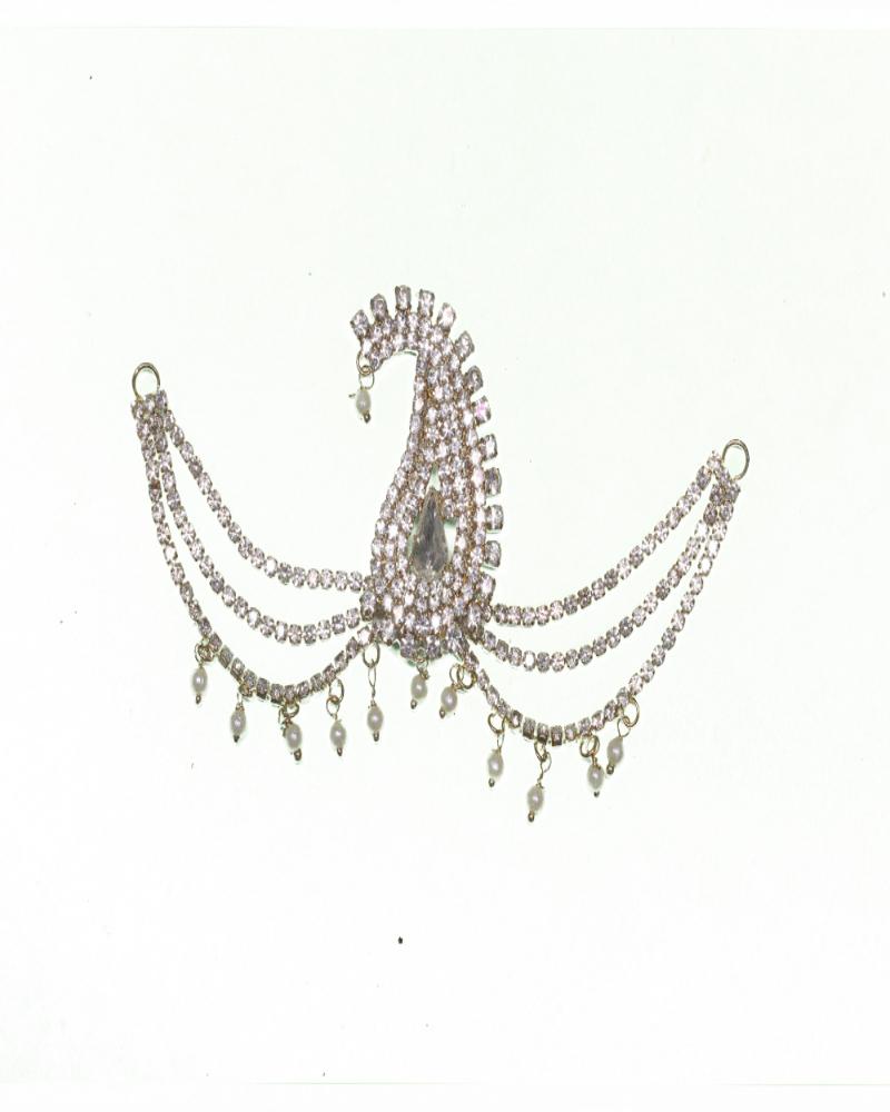 Silver Rhinestone Paisley Jewelry Piece With White Pearl Danglers Classic Tiered Design
