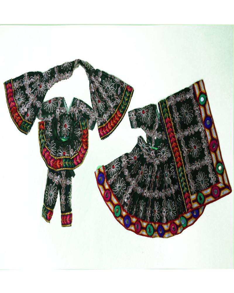 Traditional Black Mirror Work Radha Krishna Dress With Multicolor Details
