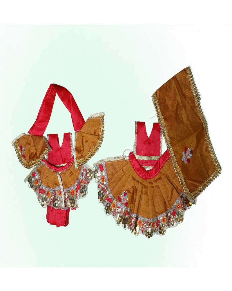 Traditional Brown & Red Embroidered Silk Radha Krishna Dress Set