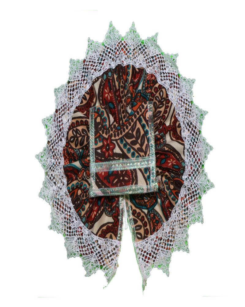 Traditional Brown & White Printed Laddu Gopal Poshak With Lace Border