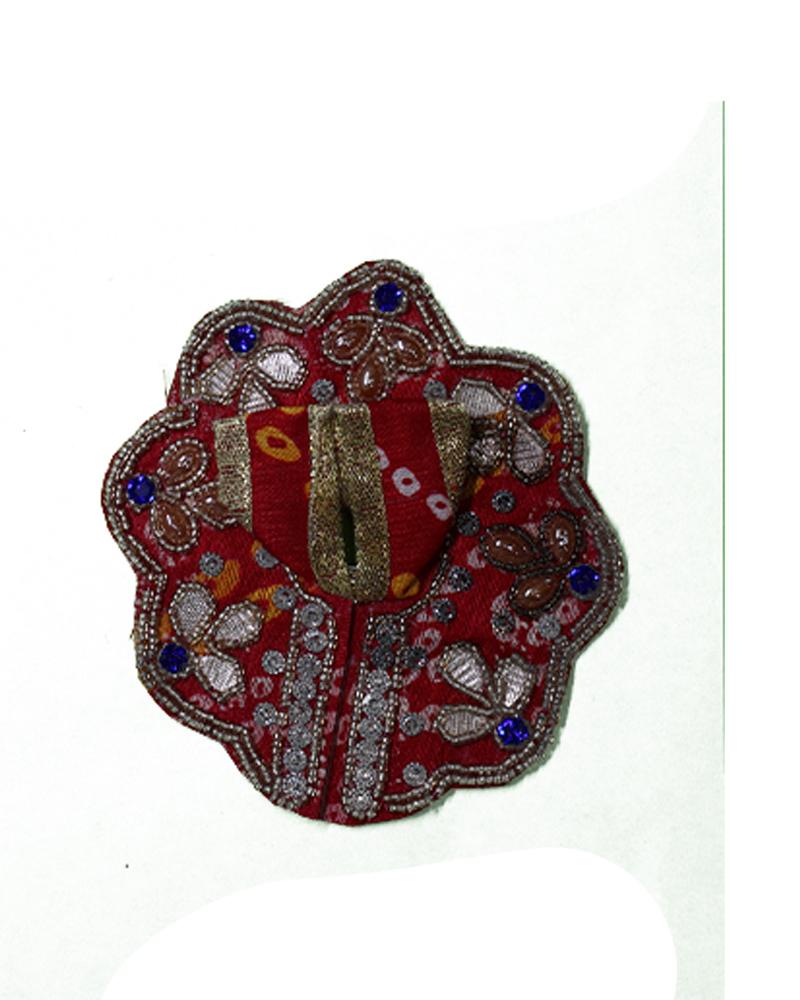 Traditional Design Red Bandhani Laddu Gopal Poshak With Silver Work & Blue Stones