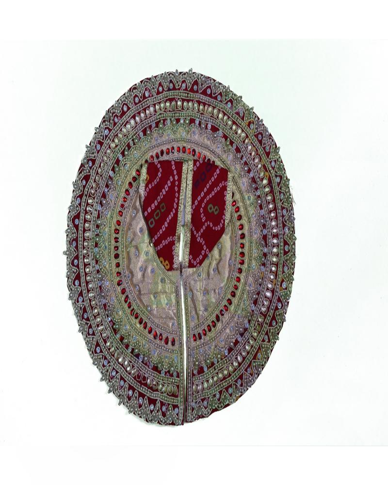 Traditional Red Bandhani Laddu Gopal Poshak With Silver Work