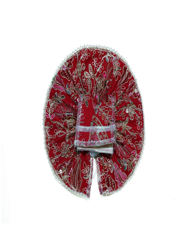 Traditional Red Laddu Gopal Poshak With Floral Embroidery & Pearl Border