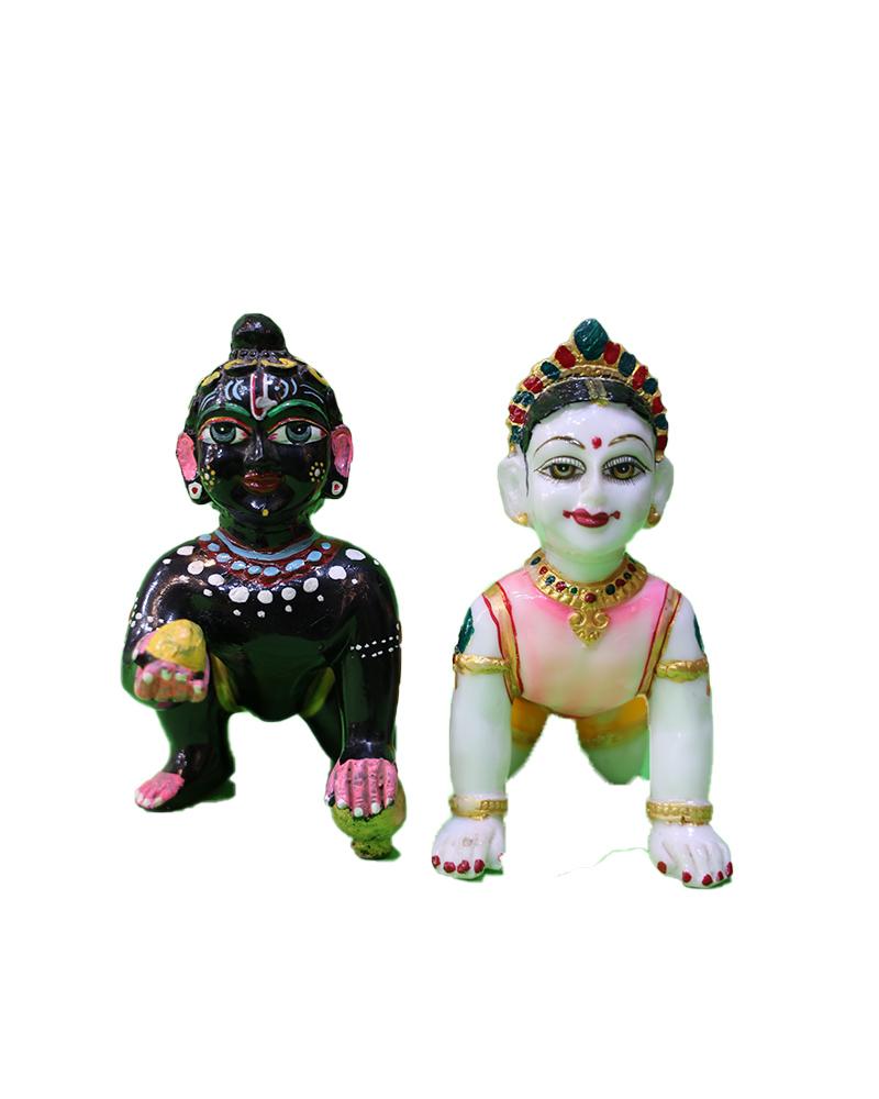 Unique Black And White Bal Gopal Murti Set Hand-Painted Details