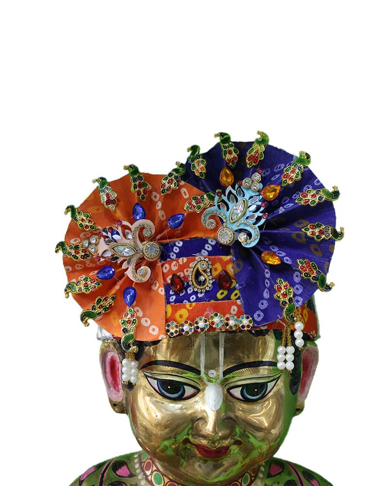 Unique Orange & Blue Dual-Tone Laddu Gopal Pugree