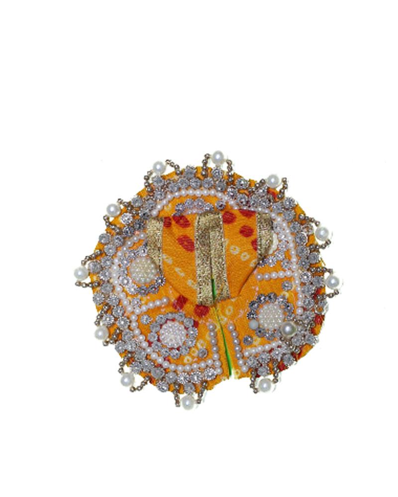 Vibrant Orange Bandhani Laddu Gopal Poshak With Pearl & Zari Work
