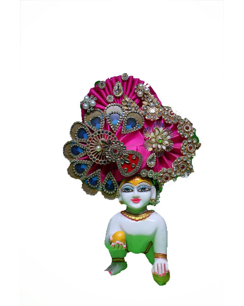 Vibrant Pink & Blue Laddu Gopal Pugree With Intricate Detailing