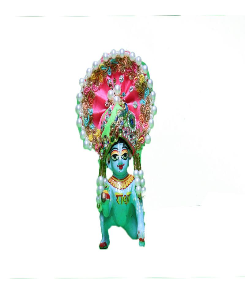 Vibrant Pink & Green Laddu Gopal Pugree With Pearl Border