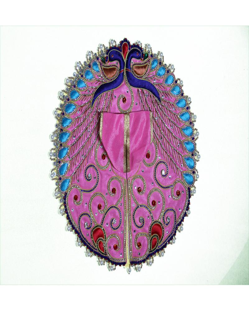 Pink Laddu Gopal Poshak With Peacock Design & Pearl Border