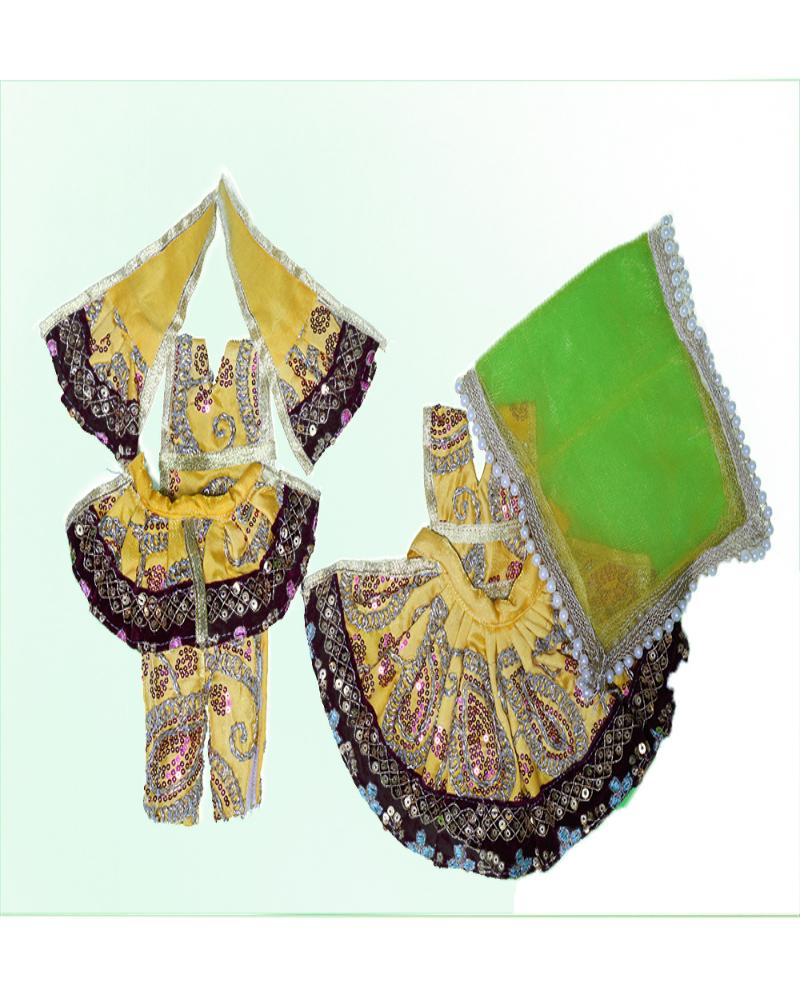 Vibrant Yellow Sequin & Zari Work Radha Krishna Dress Set For Festivals