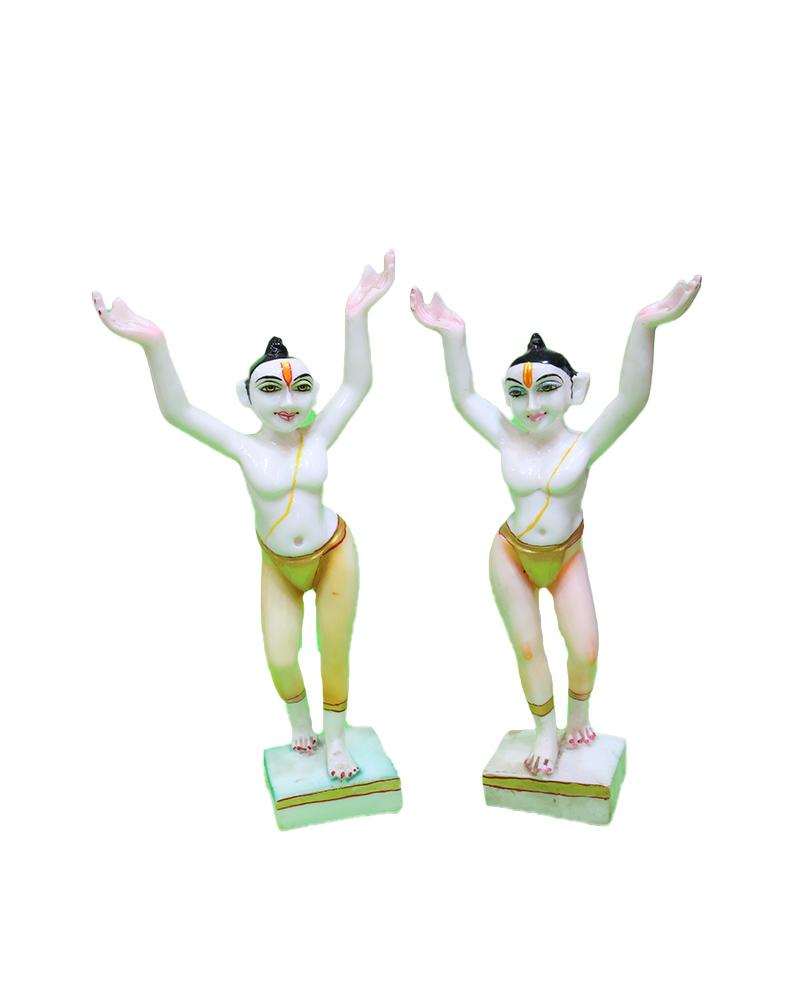 White Marble Chaitanya Nitai Idols Dancing Gaura Nitai Statues