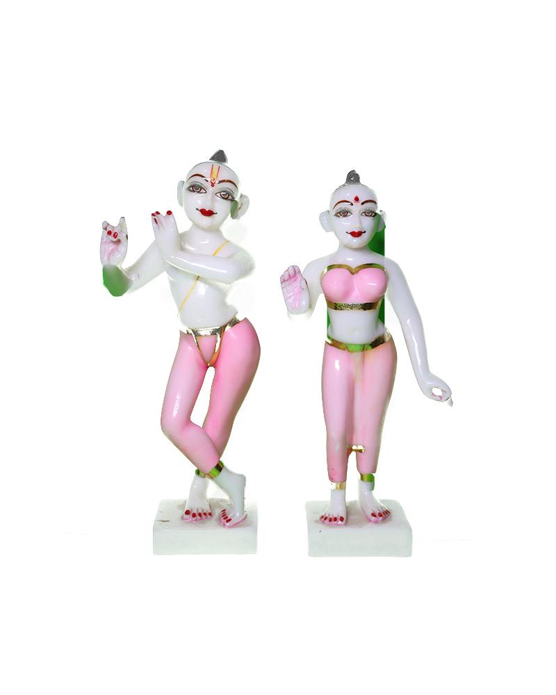 White Marble Radha Krishna Idols With Pink Accents Elegant Hand-Carved Deities