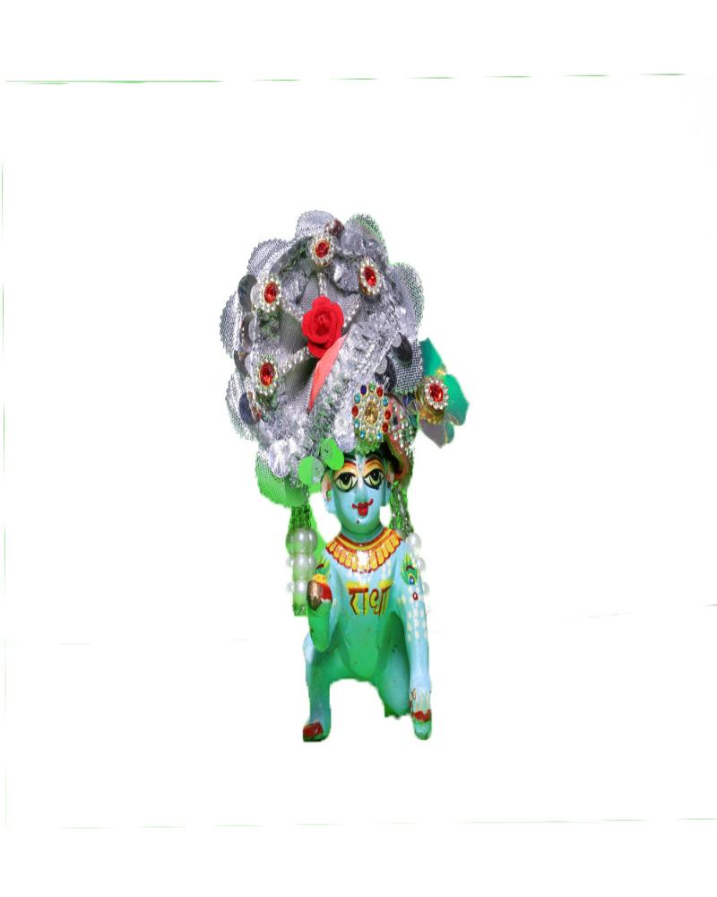 White & Silver Laddu Gopal Pugree With Red Rose And Stone Detailing